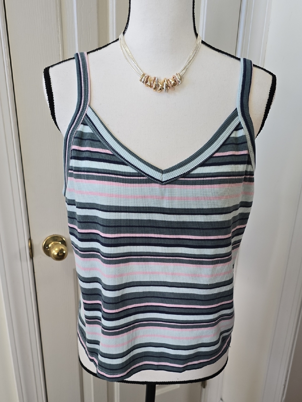 SO BRAND WOMENS JUNIOR PLUS SIZE SUMMER PINK STRIPED "WAFFLE" TANK SIZE 3X